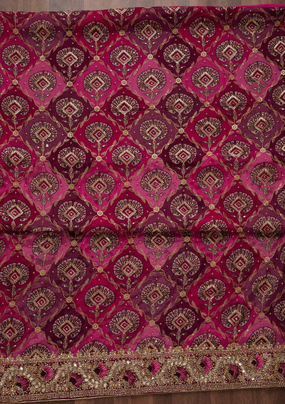 Rani Pink Cutdana Semi Crepe Unstitched Salwar Suit - Koskii