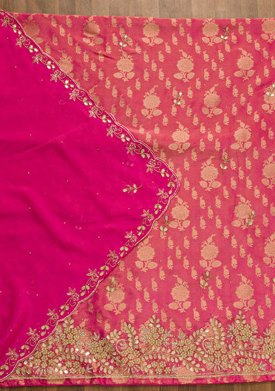 Rani Pink Gotapatti Brocade Unstitched Salwar Suit-Koskii