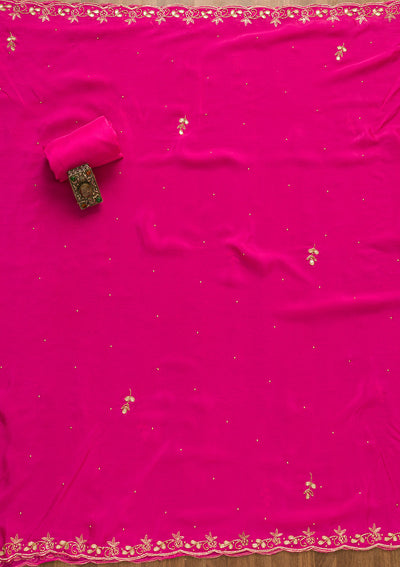 Rani Pink Gotapatti Brocade Unstitched Salwar Suit-Koskii