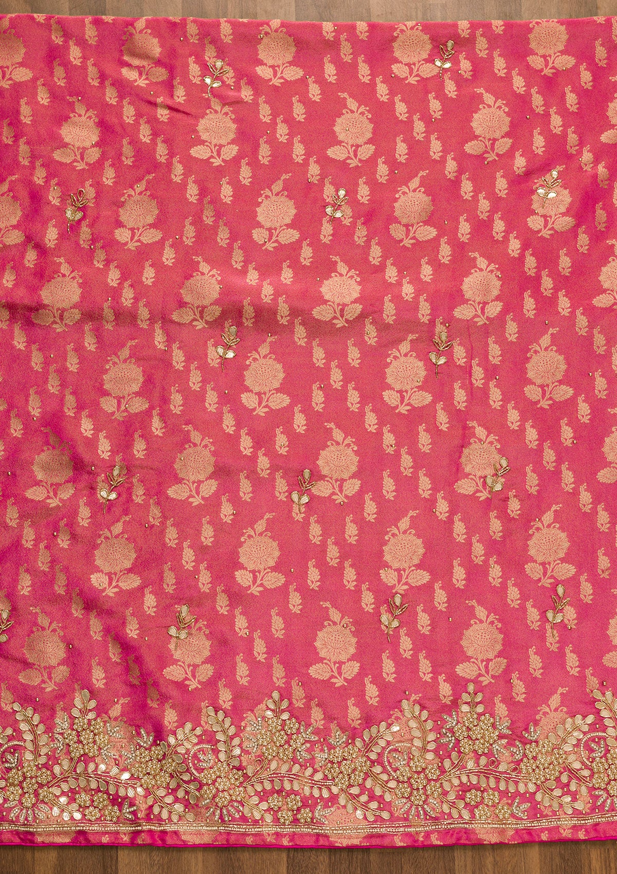 Rani Pink Gotapatti Brocade Unstitched Salwar Suit-Koskii