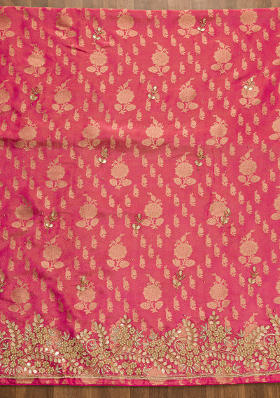 Rani Pink Gotapatti Brocade Unstitched Salwar Suit-Koskii