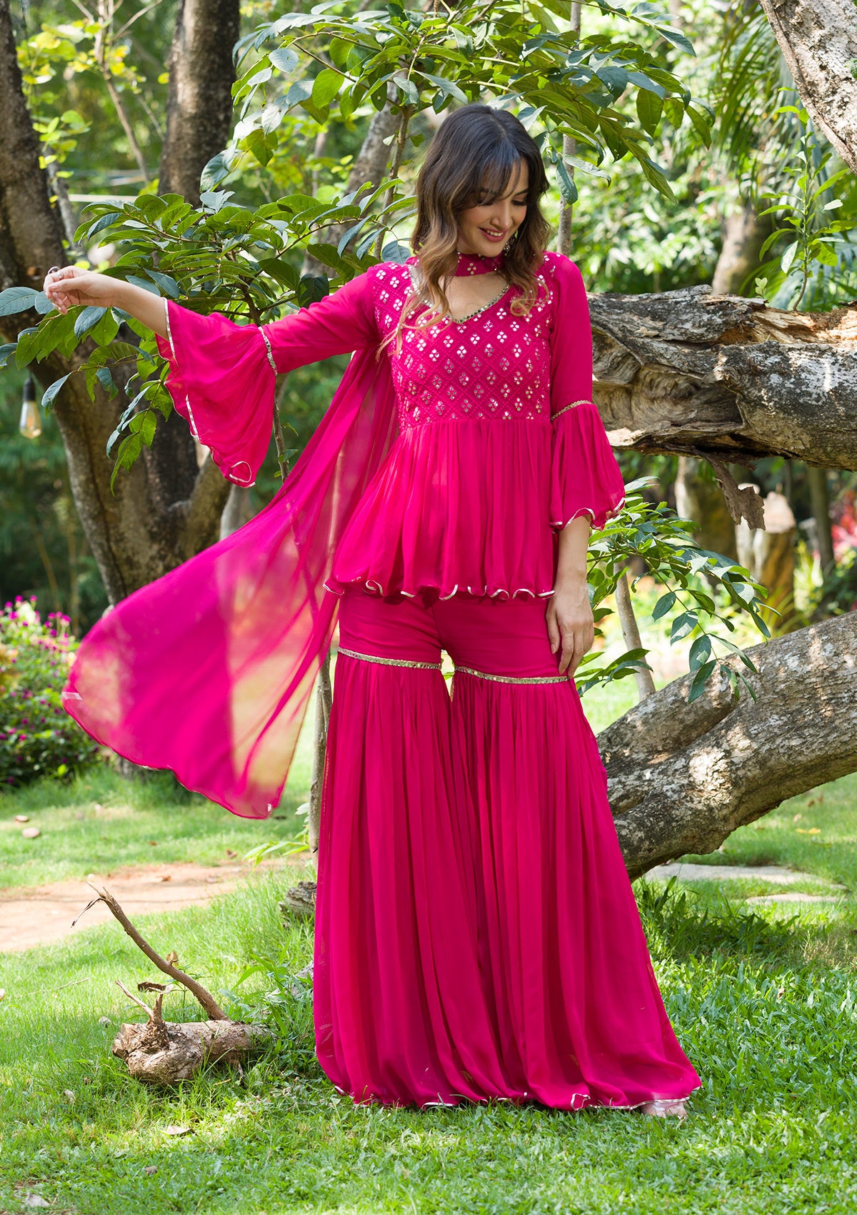 Rani Pink Gotapatti Georgette Designer Readymade Salwar Suit-Koskii