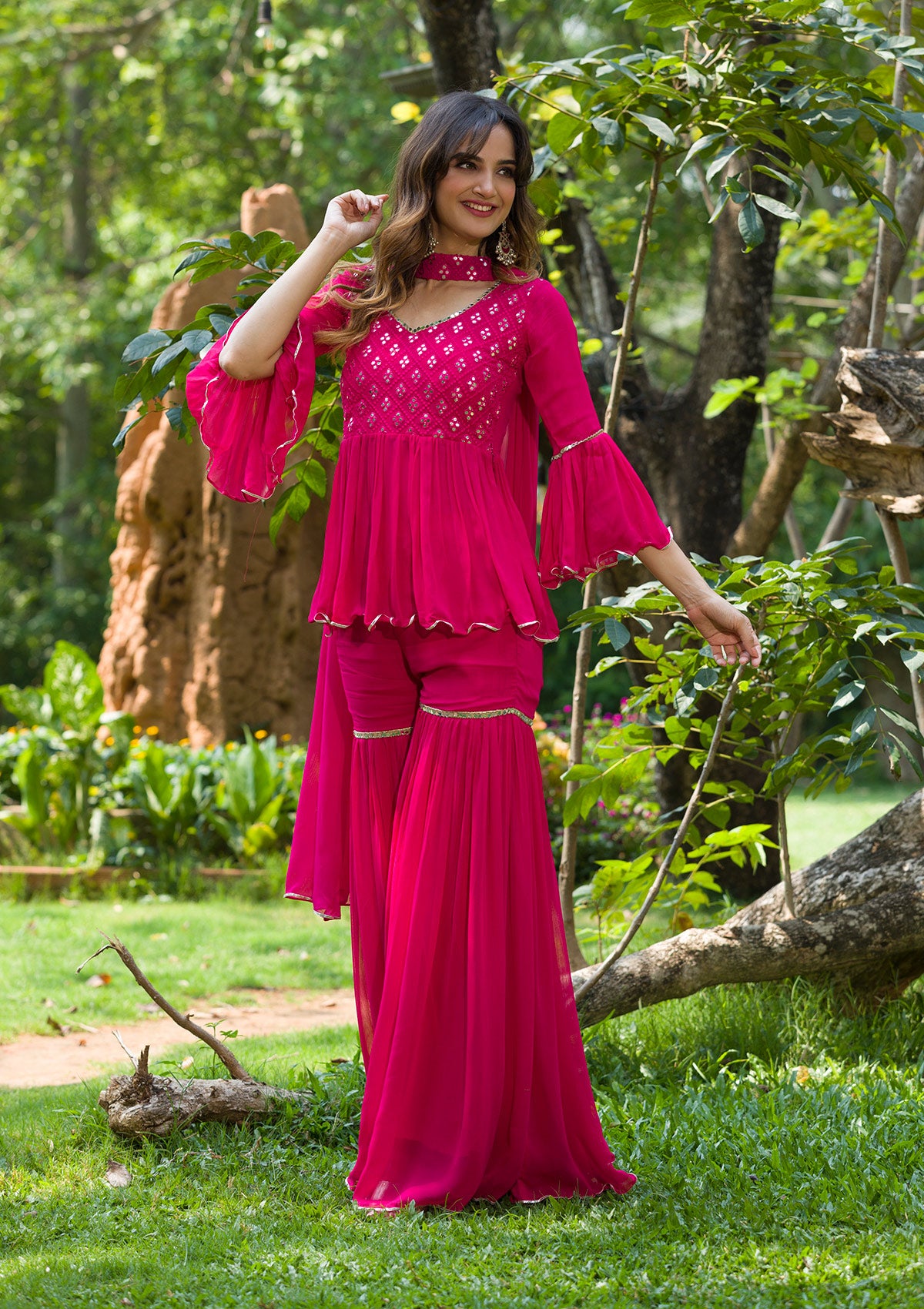 Rani Pink Gotapatti Georgette Designer Readymade Salwar Suit-Koskii
