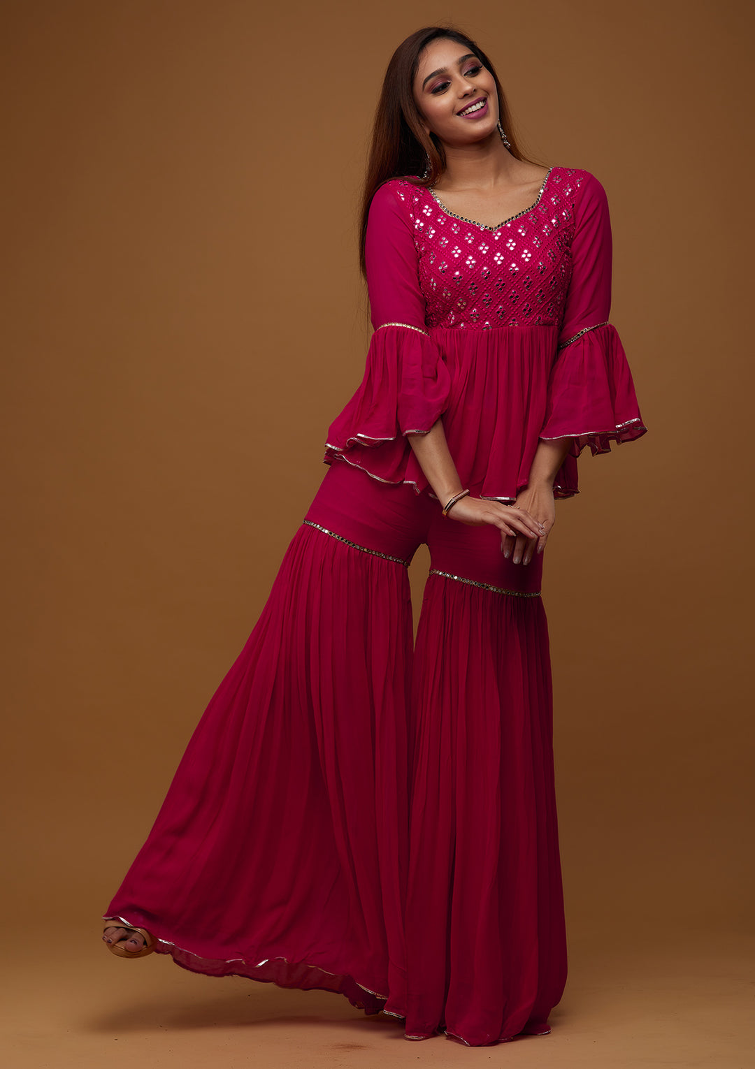 Rani Pink Gotapatti Georgette Designer Readymade Salwar Suit-Koskii