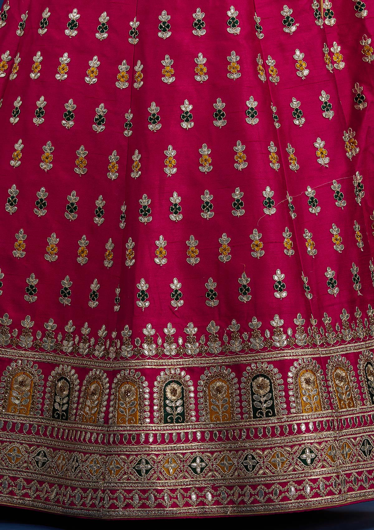 Rani Pink Gotapatti Raw Silk Designer Semi-Stitched Lehenga - Koskii