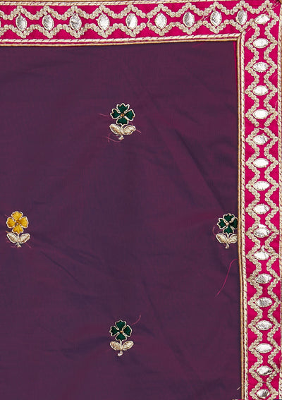 Rani Pink Gotapatti Raw Silk Designer Semi-Stitched Lehenga - Koskii