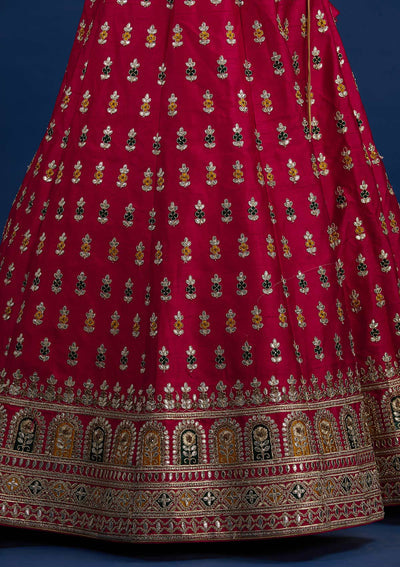 Rani Pink Gotapatti Raw Silk Designer Semi-Stitched Lehenga - Koskii