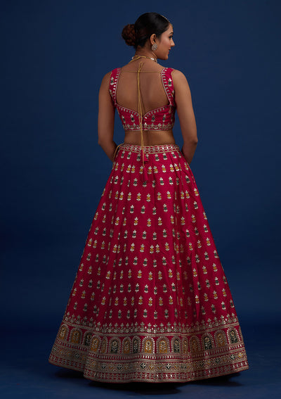 Rani Pink Gotapatti Raw Silk Designer Semi-Stitched Lehenga - Koskii