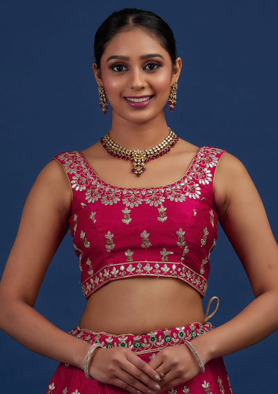 Rani Pink Gotapatti Raw Silk Designer Semi-Stitched Lehenga - Koskii