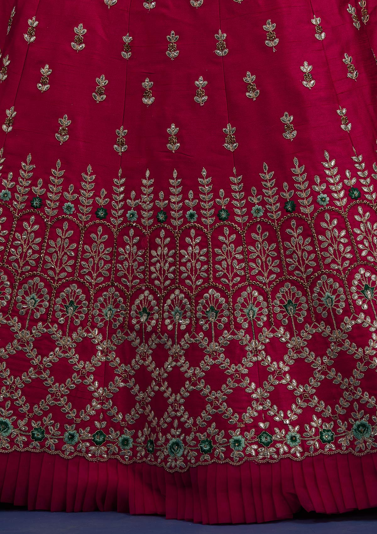 Rani Pink Gotapatti Raw Silk Designer Semi-Stitched Lehenga - Koskii