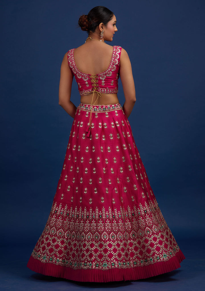 Rani Pink Gotapatti Raw Silk Designer Semi-Stitched Lehenga - Koskii