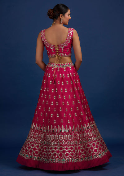Rani Pink Gotapatti Raw Silk Designer Semi-Stitched Lehenga - Koskii