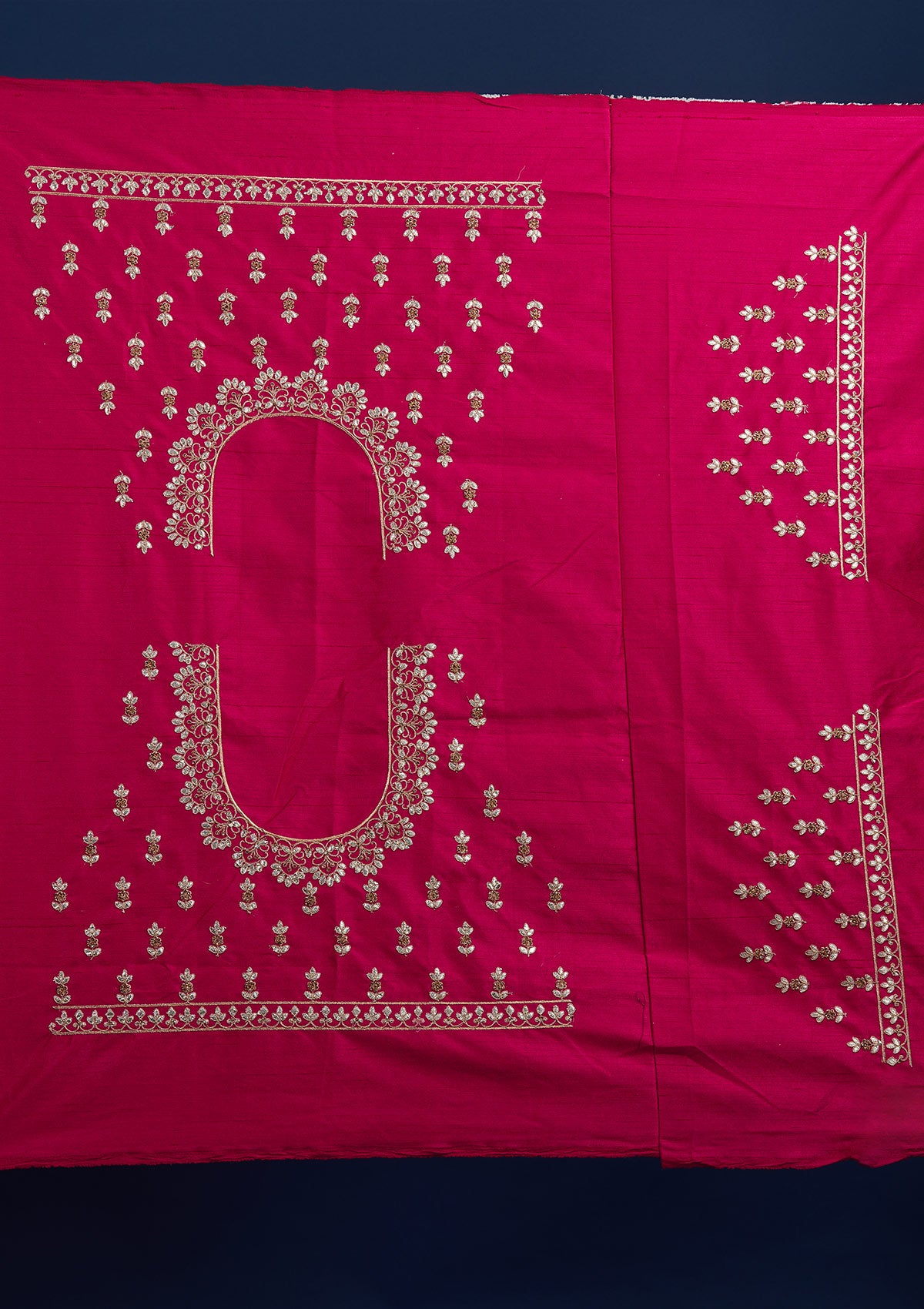 Rani Pink Gotapatti Raw Silk Designer Semi-Stitched Lehenga - Koskii