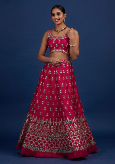 Rani Pink Gotapatti Raw Silk Designer Semi-Stitched Lehenga - Koskii