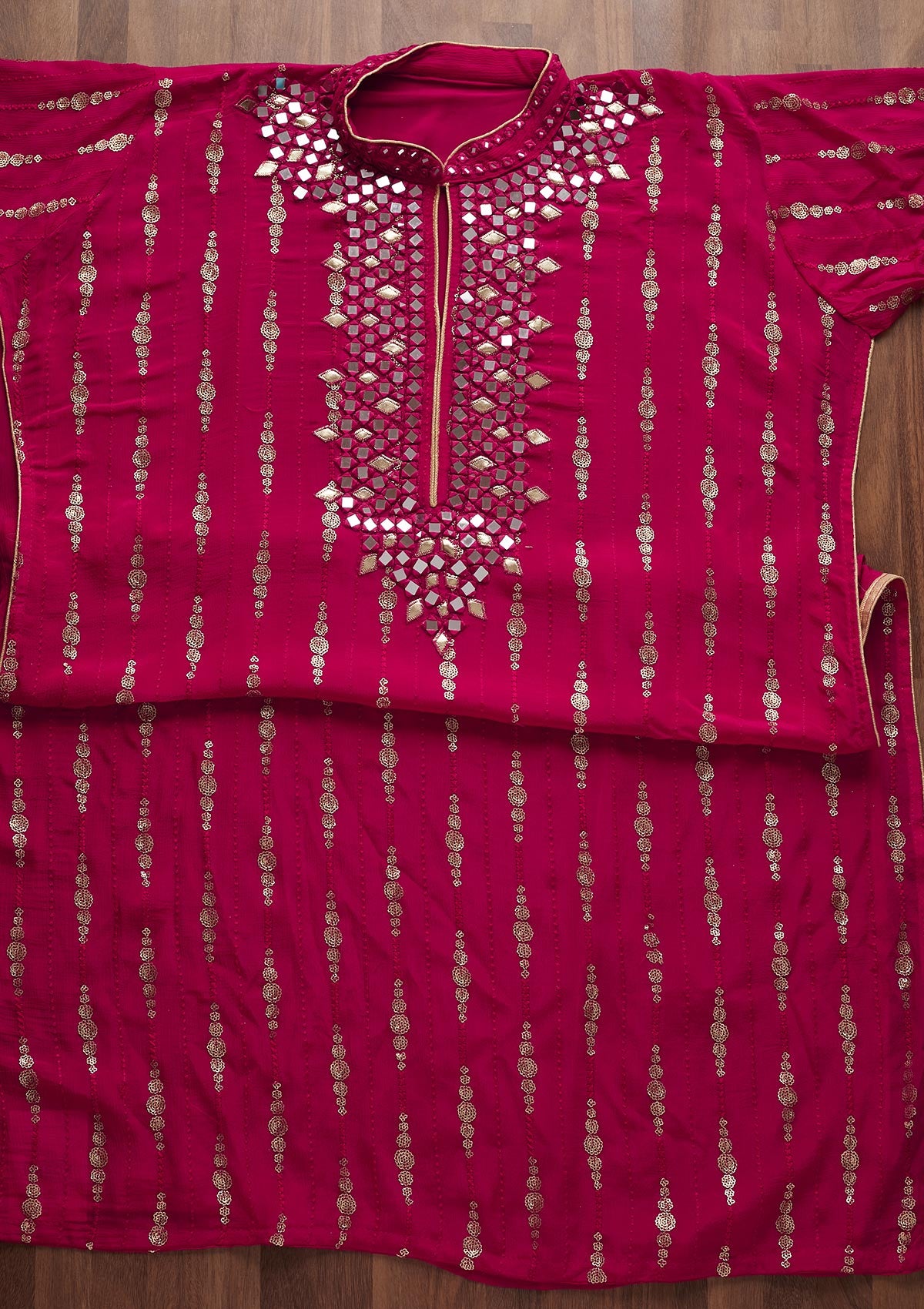 Rani Pink Mirrorwork Georgette Designer Unstitched Salwar Suit - Koskii