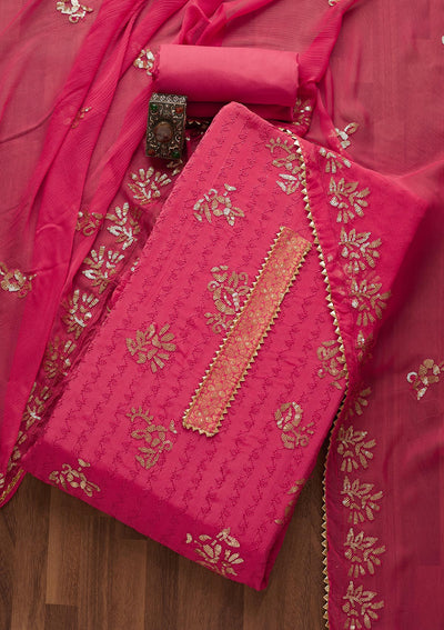 Rani Pink Sequins Georgette Semi-Stitched Salwar Suit-Koskii