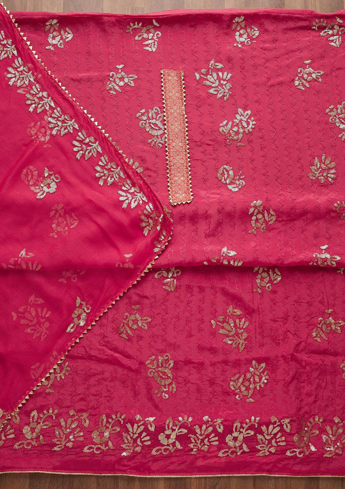 Rani Pink Sequins Georgette Semi-Stitched Salwar Suit-Koskii