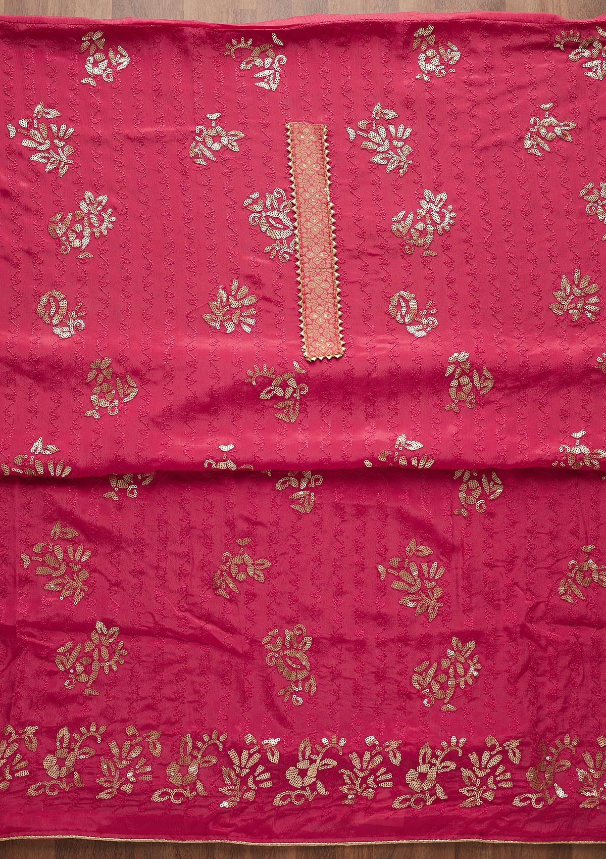 Rani Pink Sequins Georgette Semi-Stitched Salwar Suit-Koskii