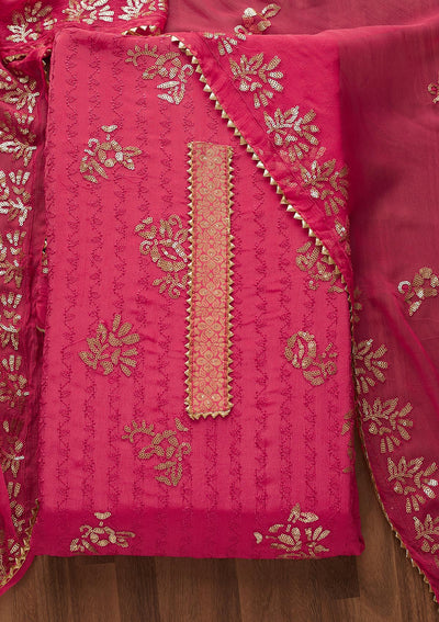 Rani Pink Sequins Georgette Semi-Stitched Salwar Suit-Koskii