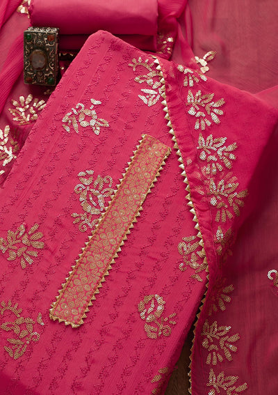 Rani Pink Sequins Georgette Semi-Stitched Salwar Suit-Koskii