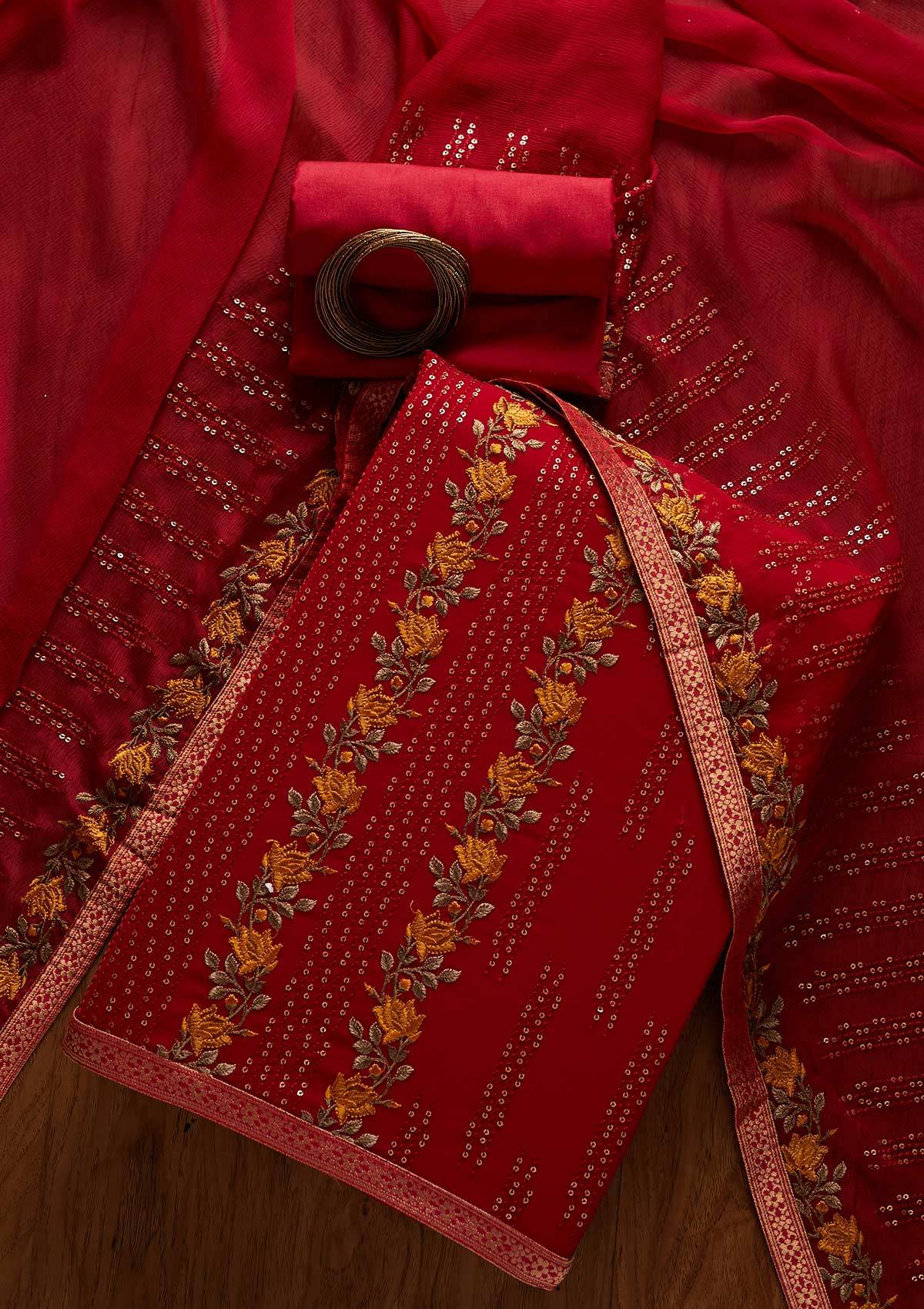 Rani Pink Sequins Georgette Designer Unstitched Salwar Suit - koskii