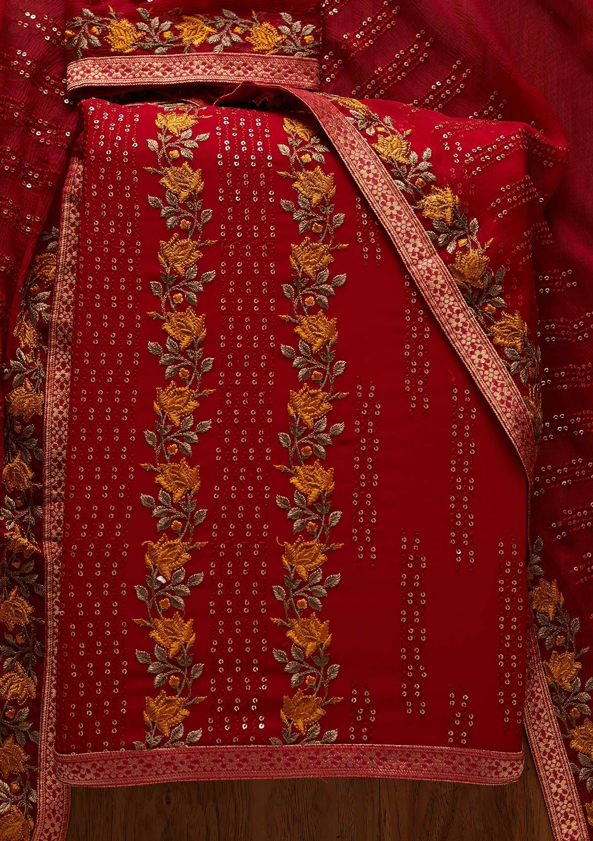Rani Pink Sequins Georgette Designer Unstitched Salwar Suit - koskii