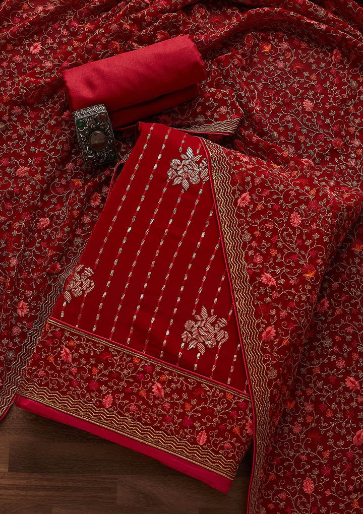 Rani Pink Sequins Georgette Designer Unstitched Salwar Suit - Koskii