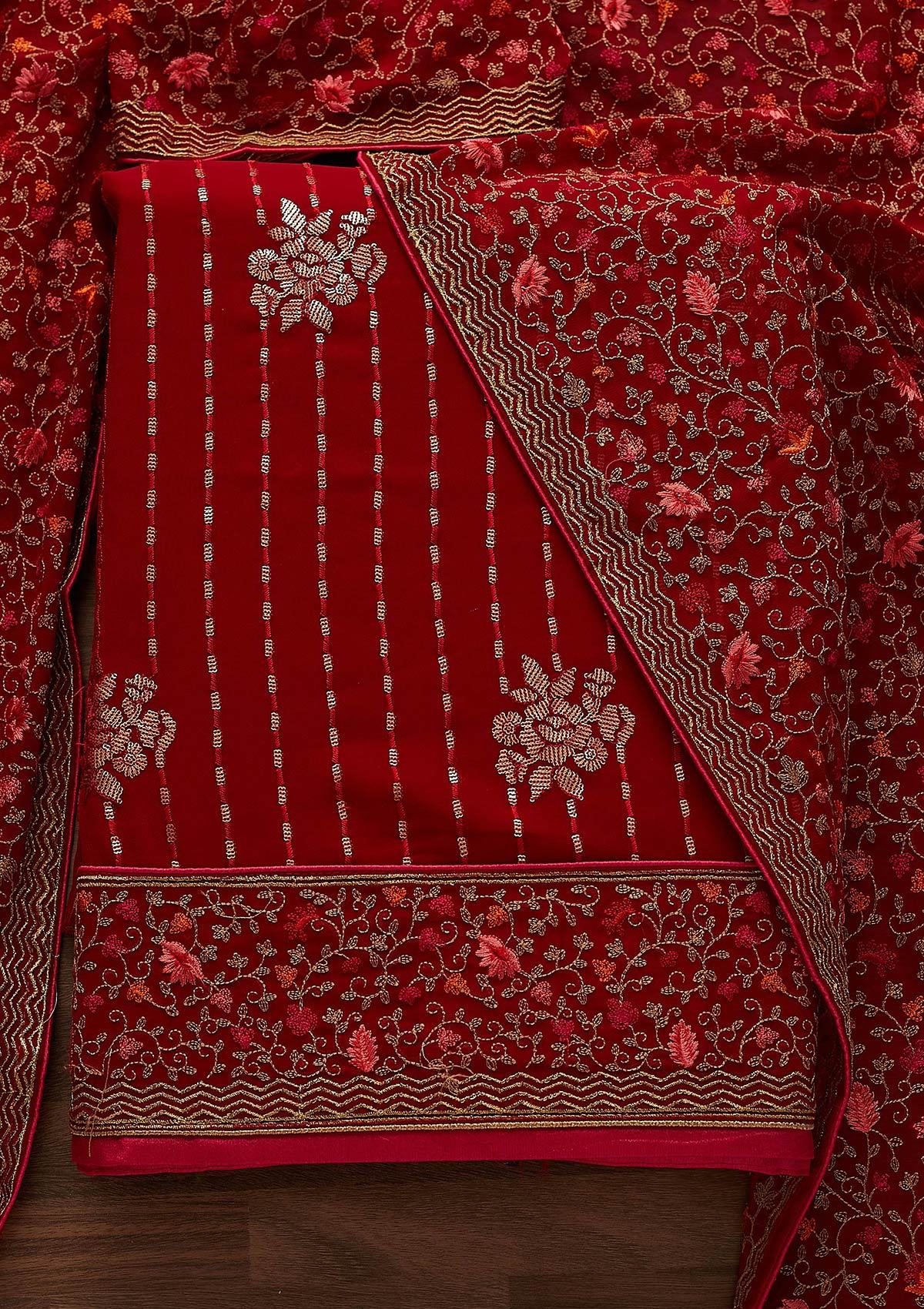 Rani Pink Sequins Georgette Designer Unstitched Salwar Suit - Koskii