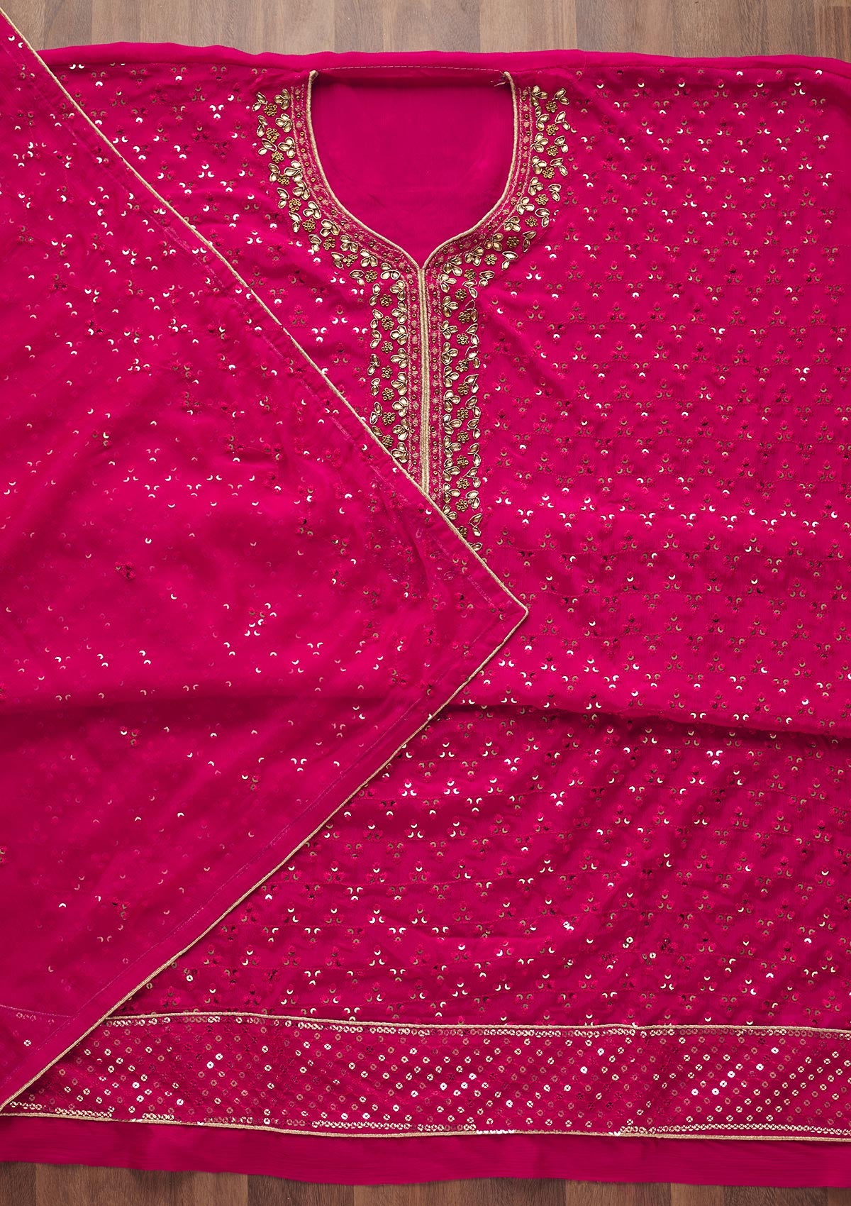 Rani Pink Sequins Georgette Unstitched Salwar Suit - Koskii