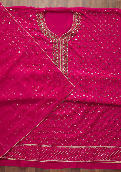Rani Pink Sequins Georgette Unstitched Salwar Suit - Koskii