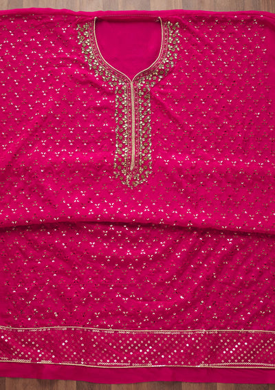 Rani Pink Sequins Georgette Unstitched Salwar Suit - Koskii