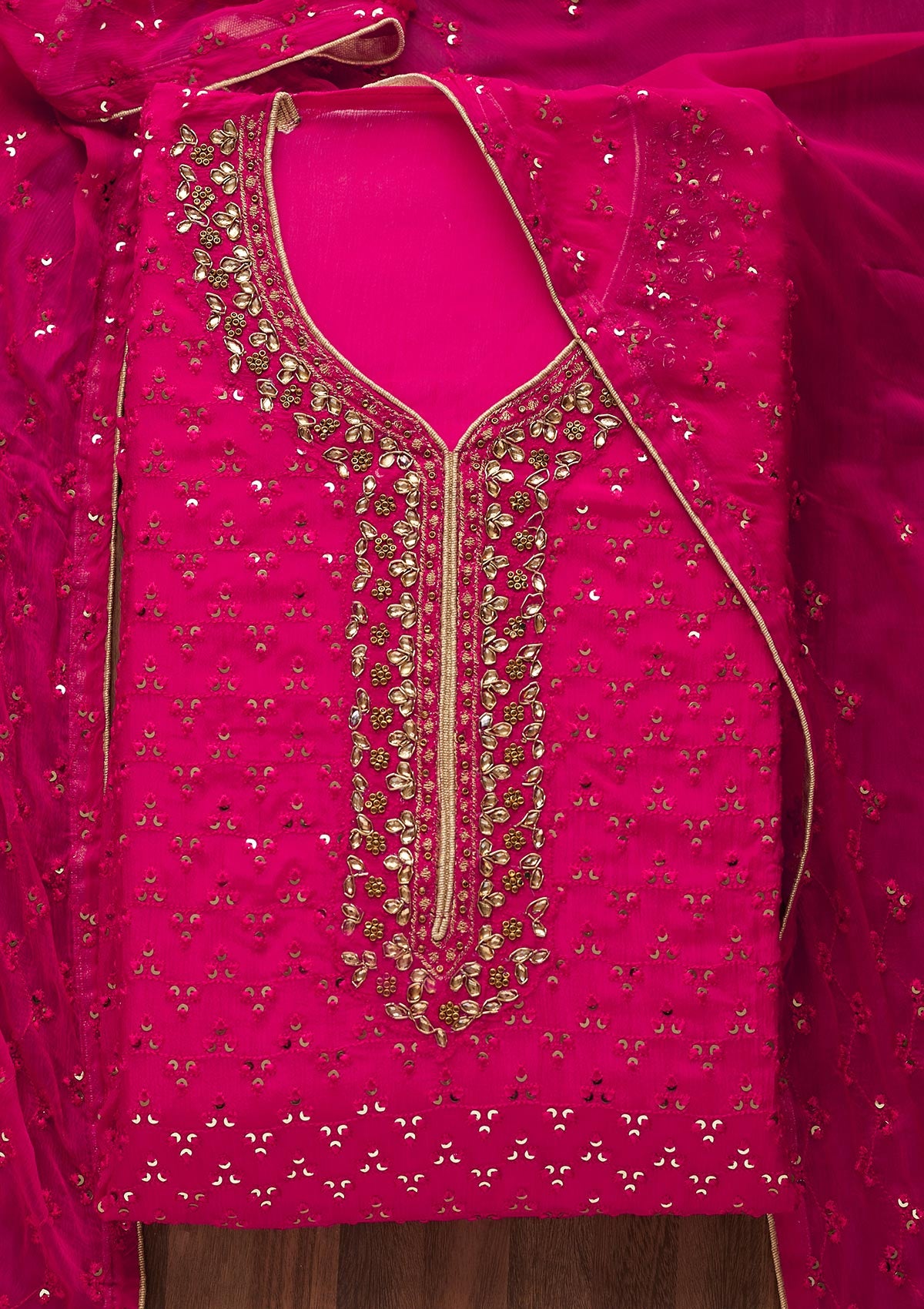 Rani Pink Sequins Georgette Unstitched Salwar Suit - Koskii