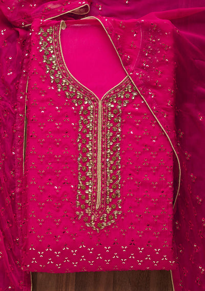 Rani Pink Sequins Georgette Unstitched Salwar Suit - Koskii