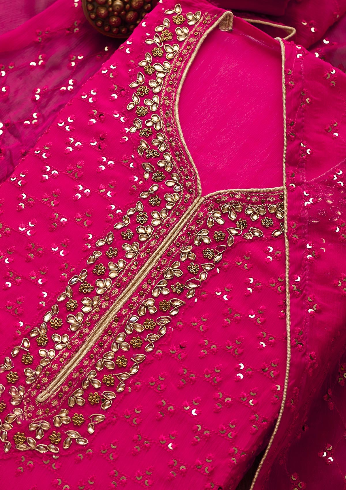 Rani Pink Sequins Georgette Unstitched Salwar Suit - Koskii