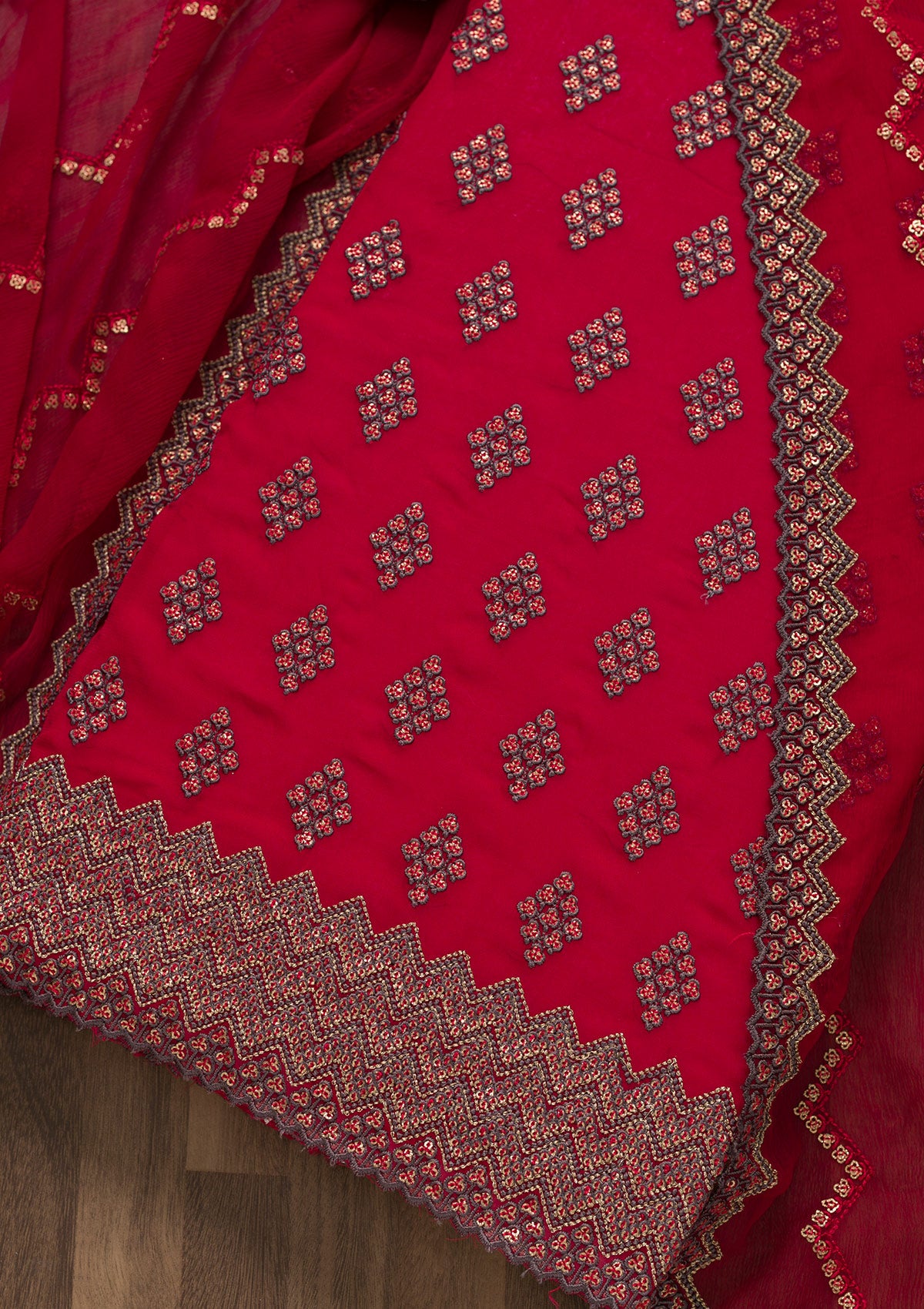 Rani Pink Sequins Georgette Unstitched Salwar Suit-Koskii