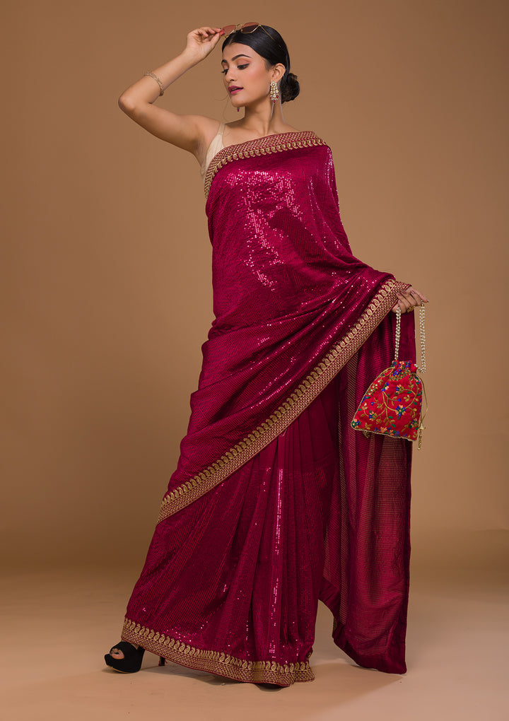 Rani Pink Sequins Georgette Saree-Koskii