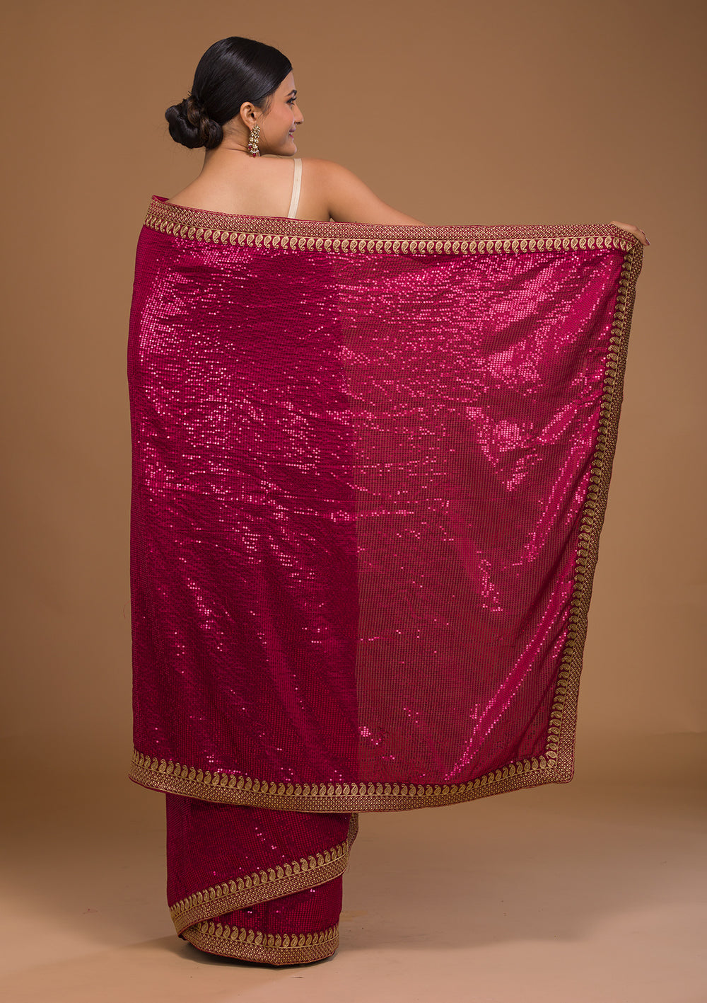 Rani Pink Sequins Georgette Saree-Koskii