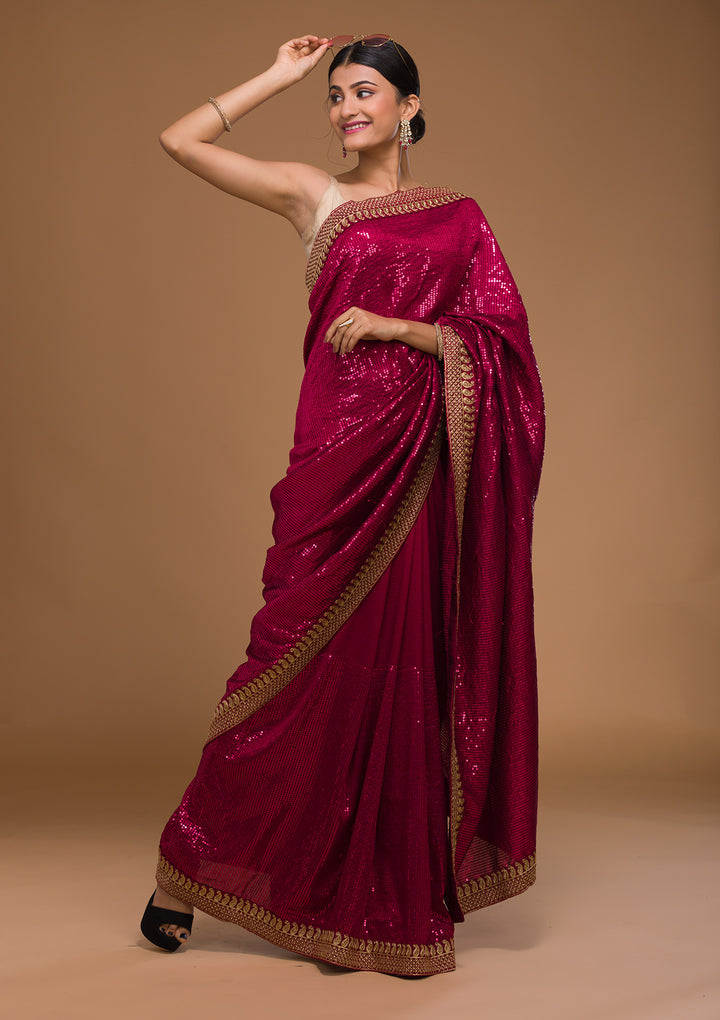 Rani Pink Sequins Georgette Saree-Koskii
