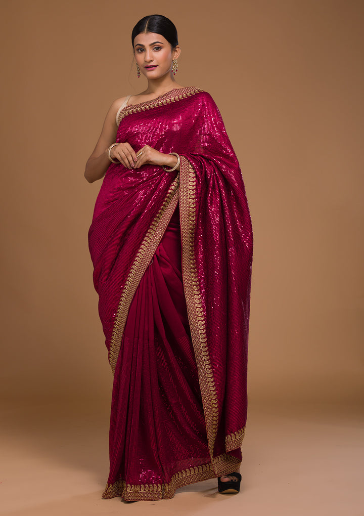 Rani Pink Sequins Georgette Saree-Koskii