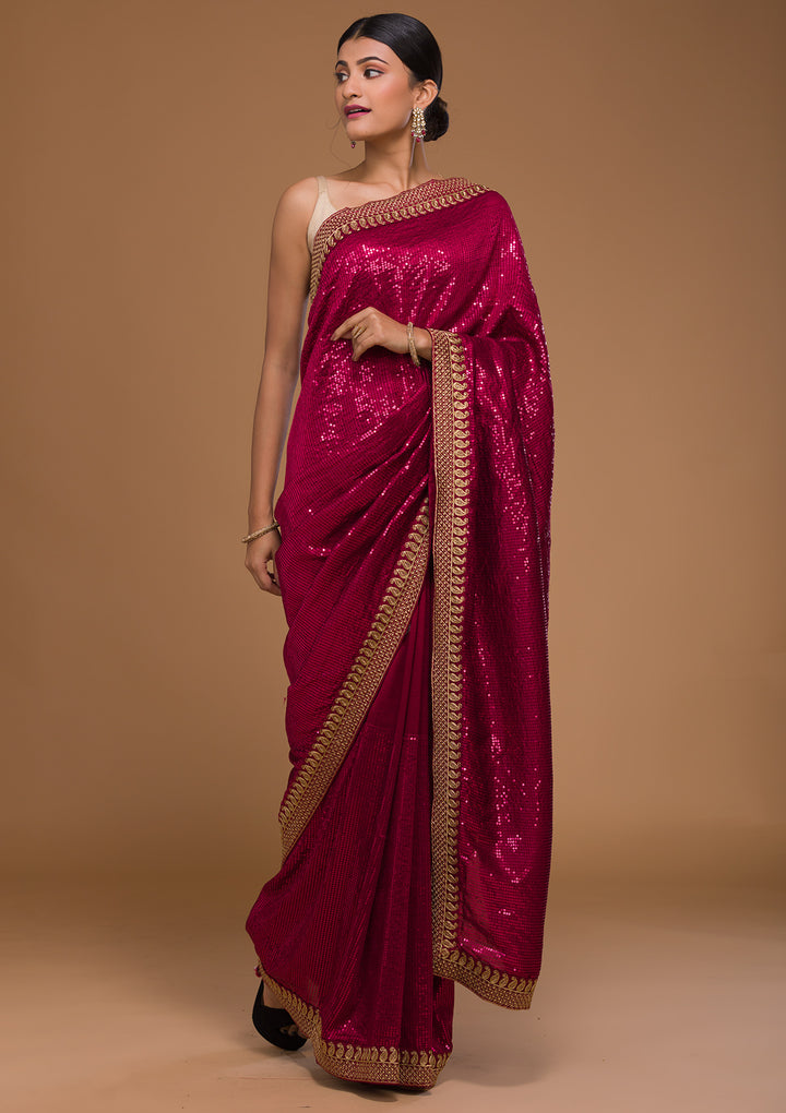Rani Pink Sequins Georgette Saree-Koskii