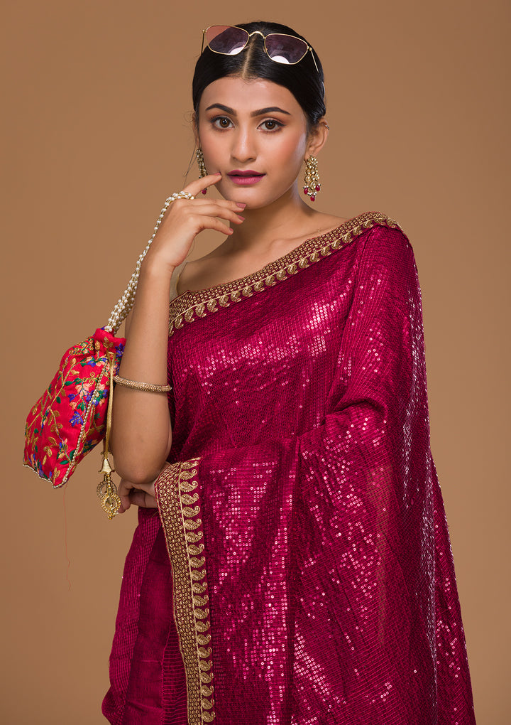 Rani Pink Sequins Georgette Saree-Koskii