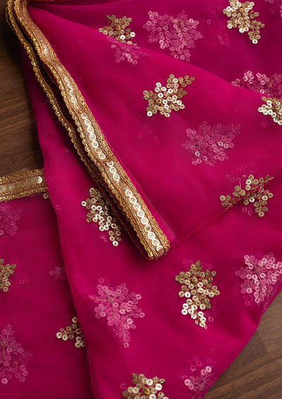 Rani Pink Sequins Net Readymade Dupatta - Koskii
