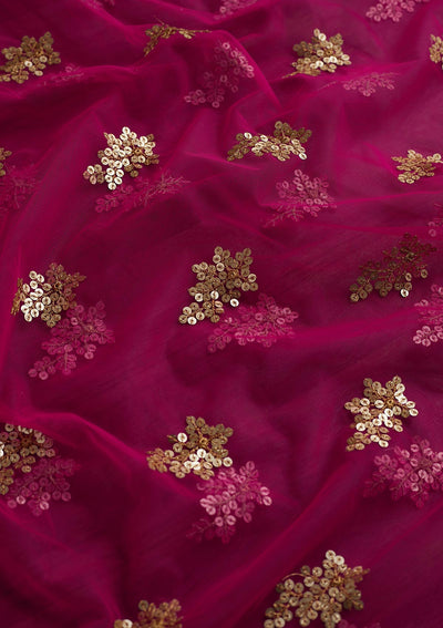 Rani Pink Sequins Net Readymade Dupatta - Koskii