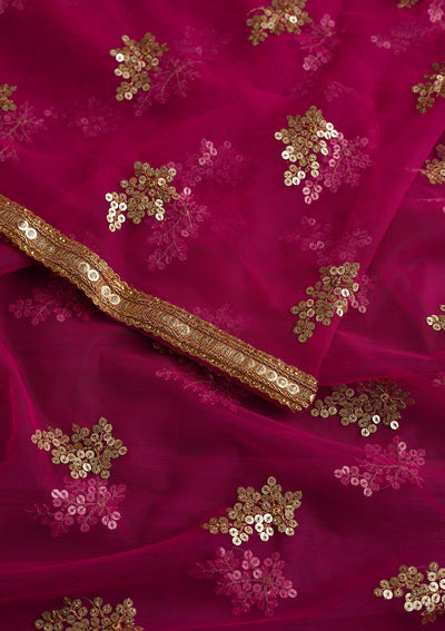 Rani Pink Sequins Net Readymade Dupatta - Koskii