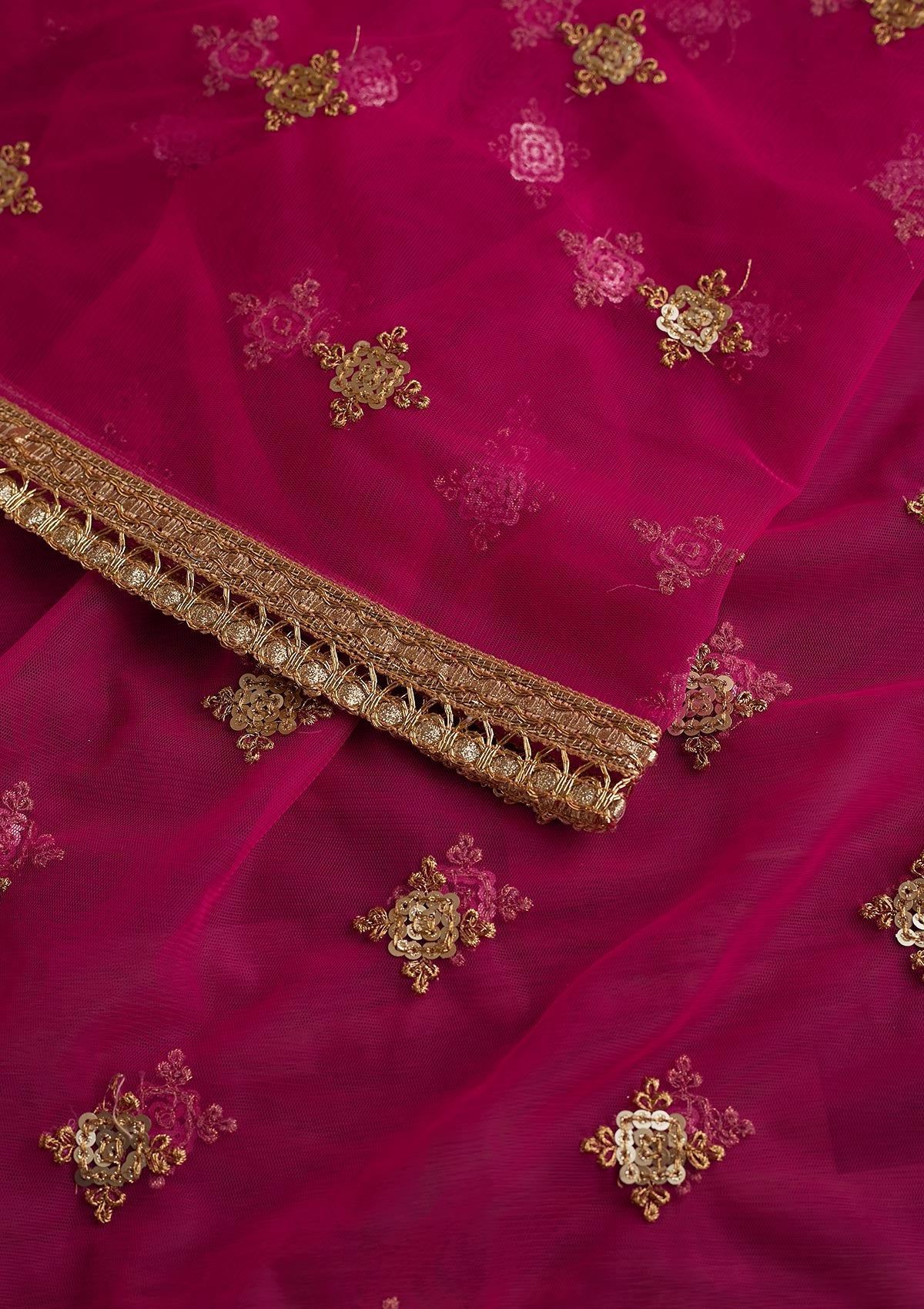 Rani Pink Sequins Net Readymade Dupatta - Koskii