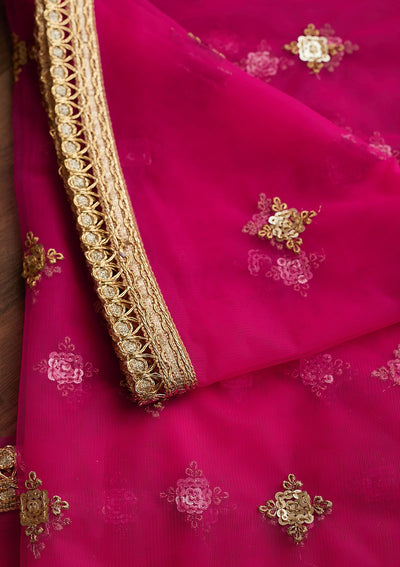 Rani Pink Sequins Net Readymade Dupatta - Koskii