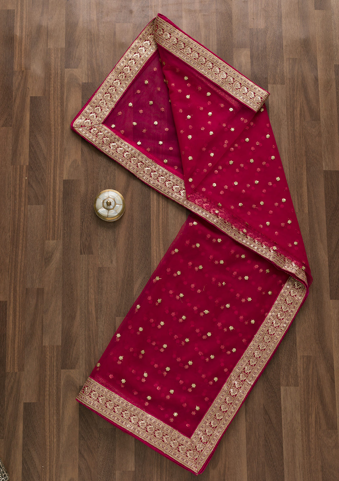 Rani Pink Sequins Net Dupatta-Koskii