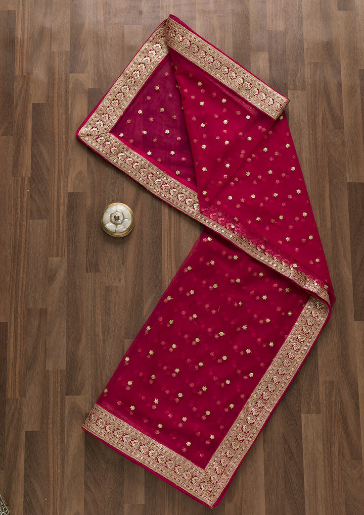 Rani Pink Sequins Net Dupatta-Koskii