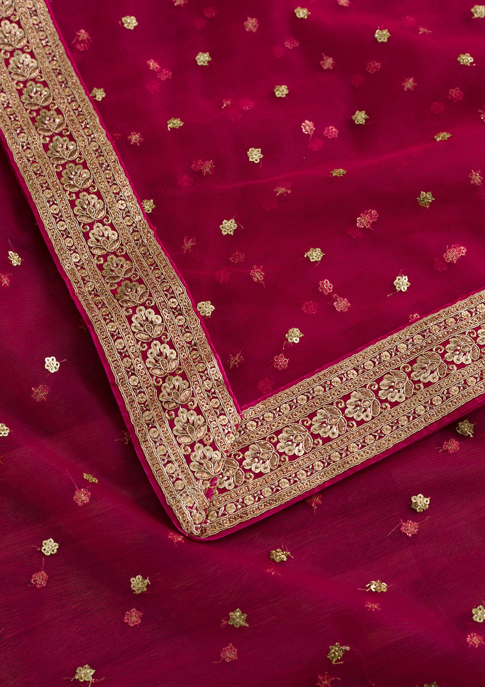 Rani Pink Sequins Net Dupatta-Koskii