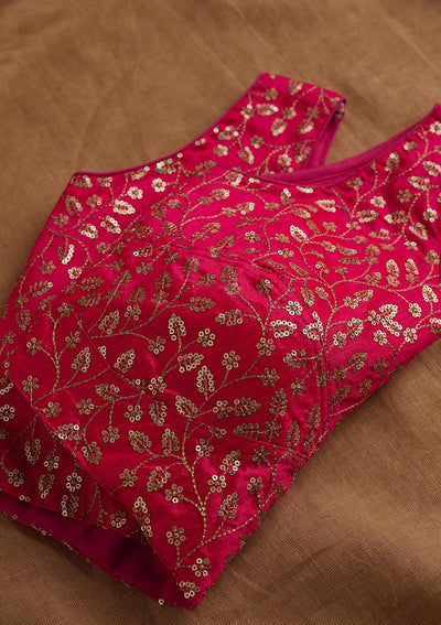 Rani Pink Sequins Raw Silk Blouse-Koskii